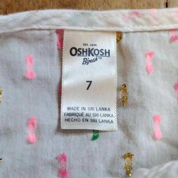OshKosh Bgosh Shirt size 7 White Colorful Accents Blouse Cotton Back To School - Picture 3 of 6